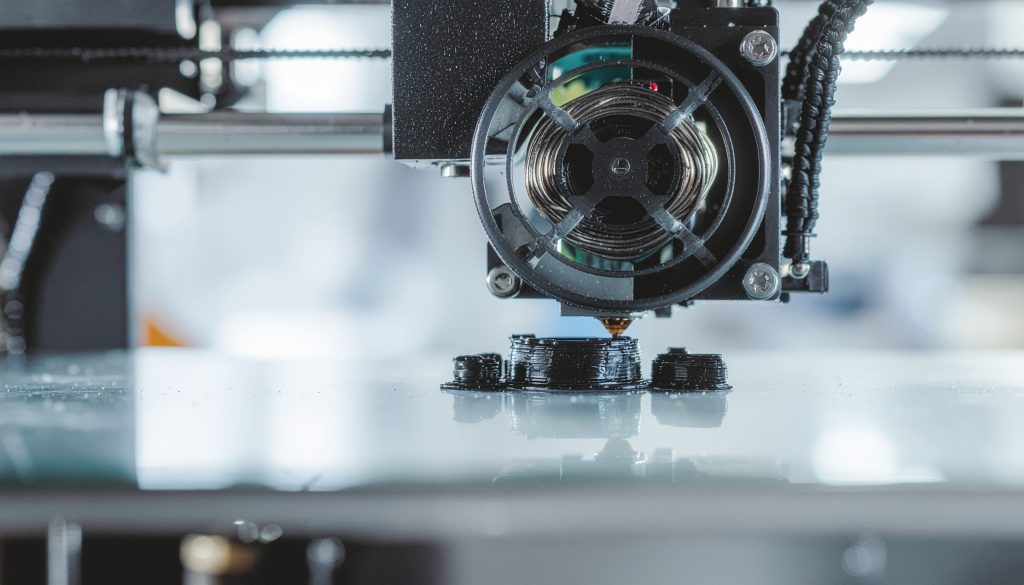 3D printer creating a product prototype for a small robot