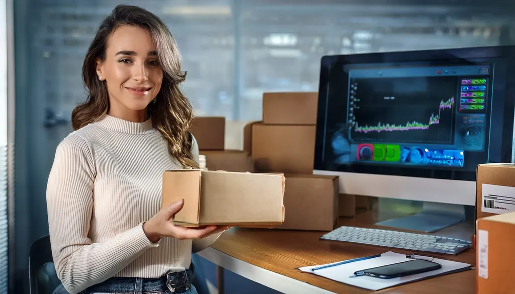 startup founder holding a small box of product samples