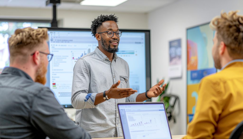 startup founder presenting a prototype product