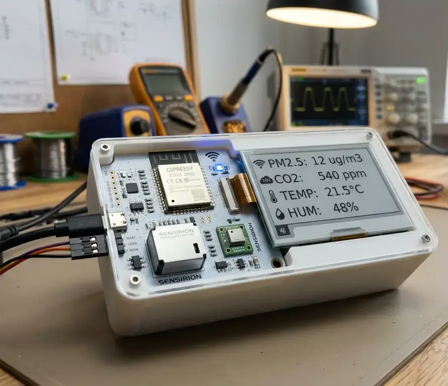 Connected air quality monitor — WiFi + multi sensor PCB